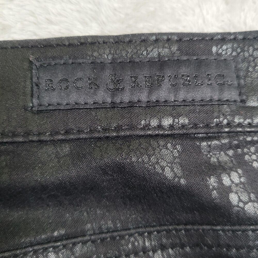 Rock & Republic Berlin Jeans Womens 6 Black Midrise Skinny Animal Print Stretch - Picture 12 of 13